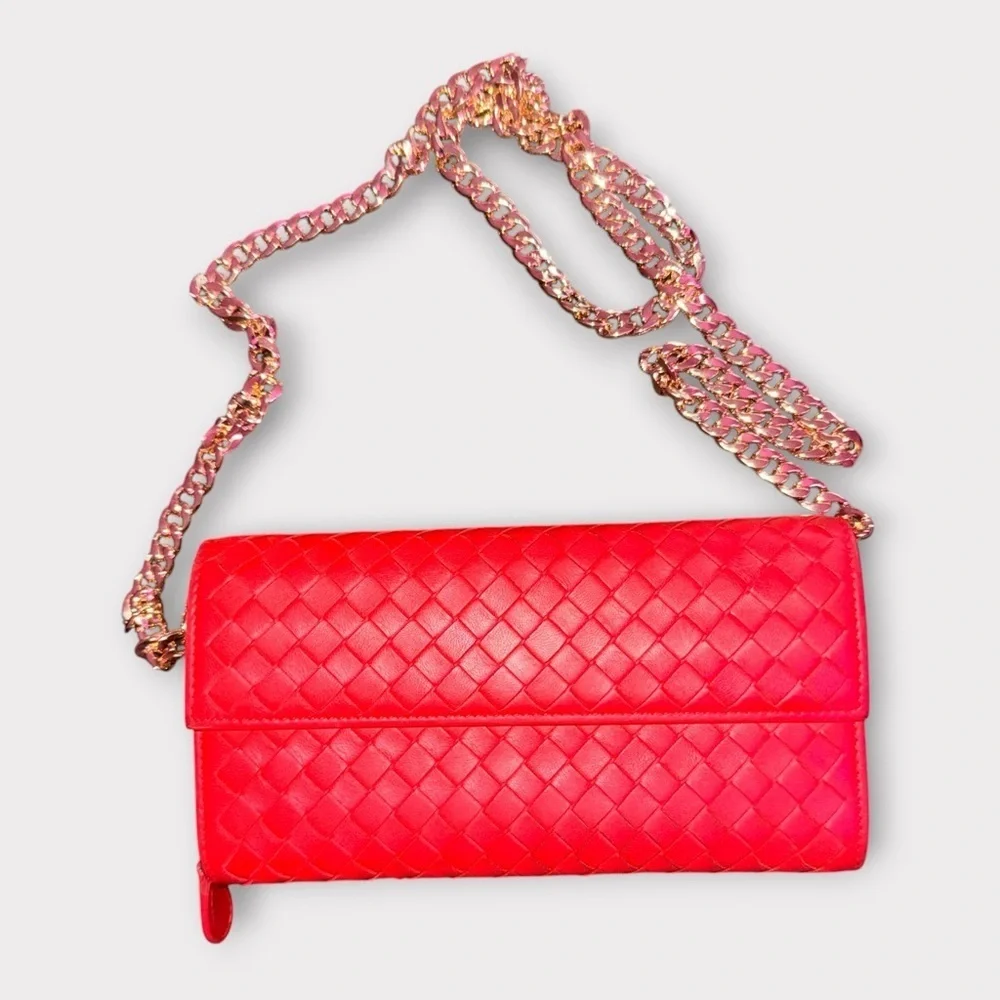 Bottega Veneta Red Intrecciato Woven Leather Continental Wallet (Authentic